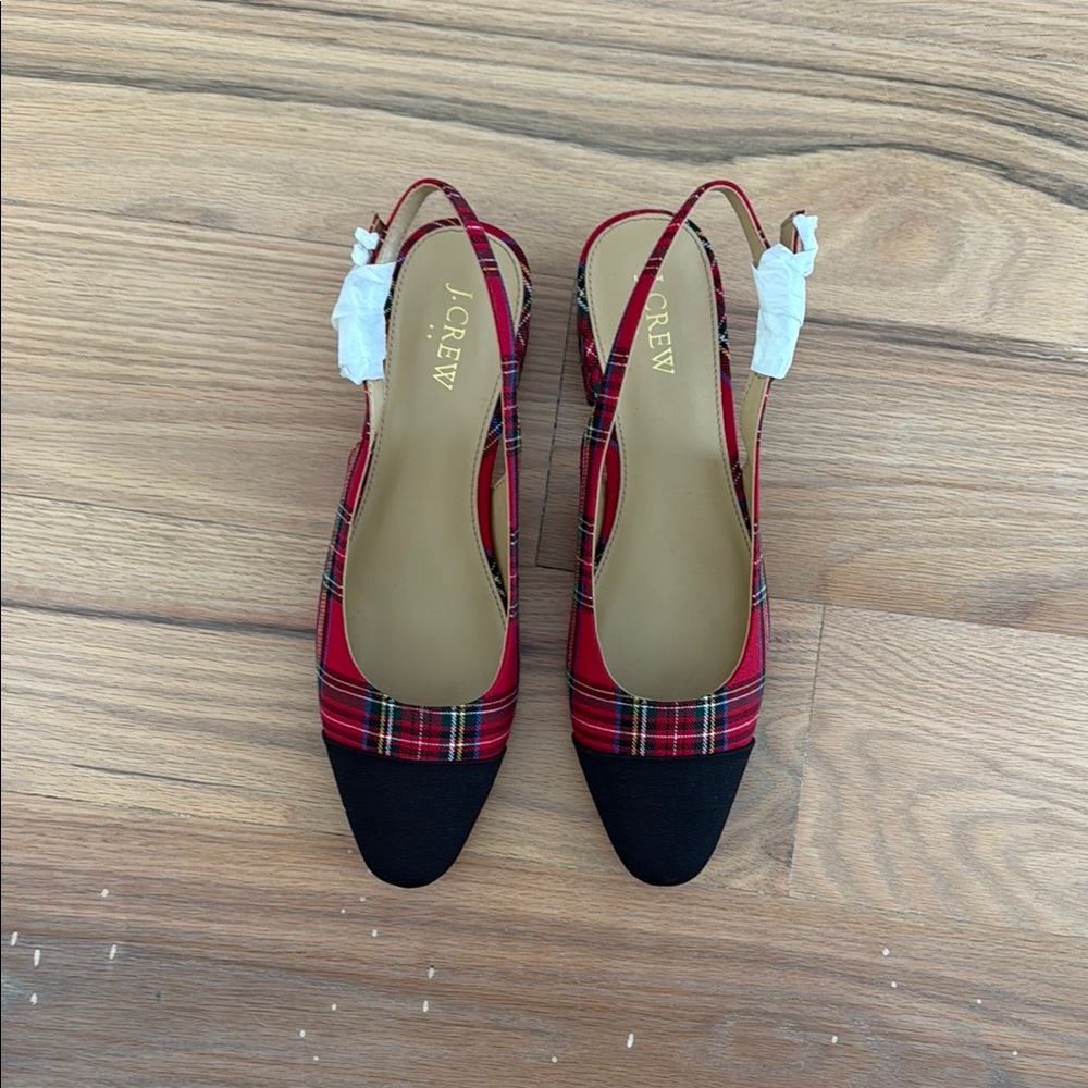 J. Crew Women's Red Plaid Slingback Heels